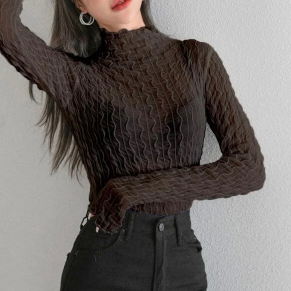 Stitched Detailed Skinny Turtleneck Blouse - Picture 2 of 3